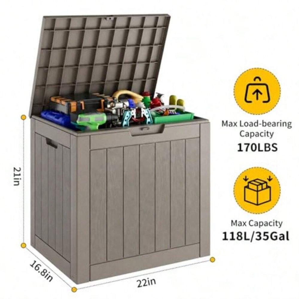 صندوق تخزين خارجي بسعة 35 جالو - مراجعة Outdoor Furniture Resin وسعره