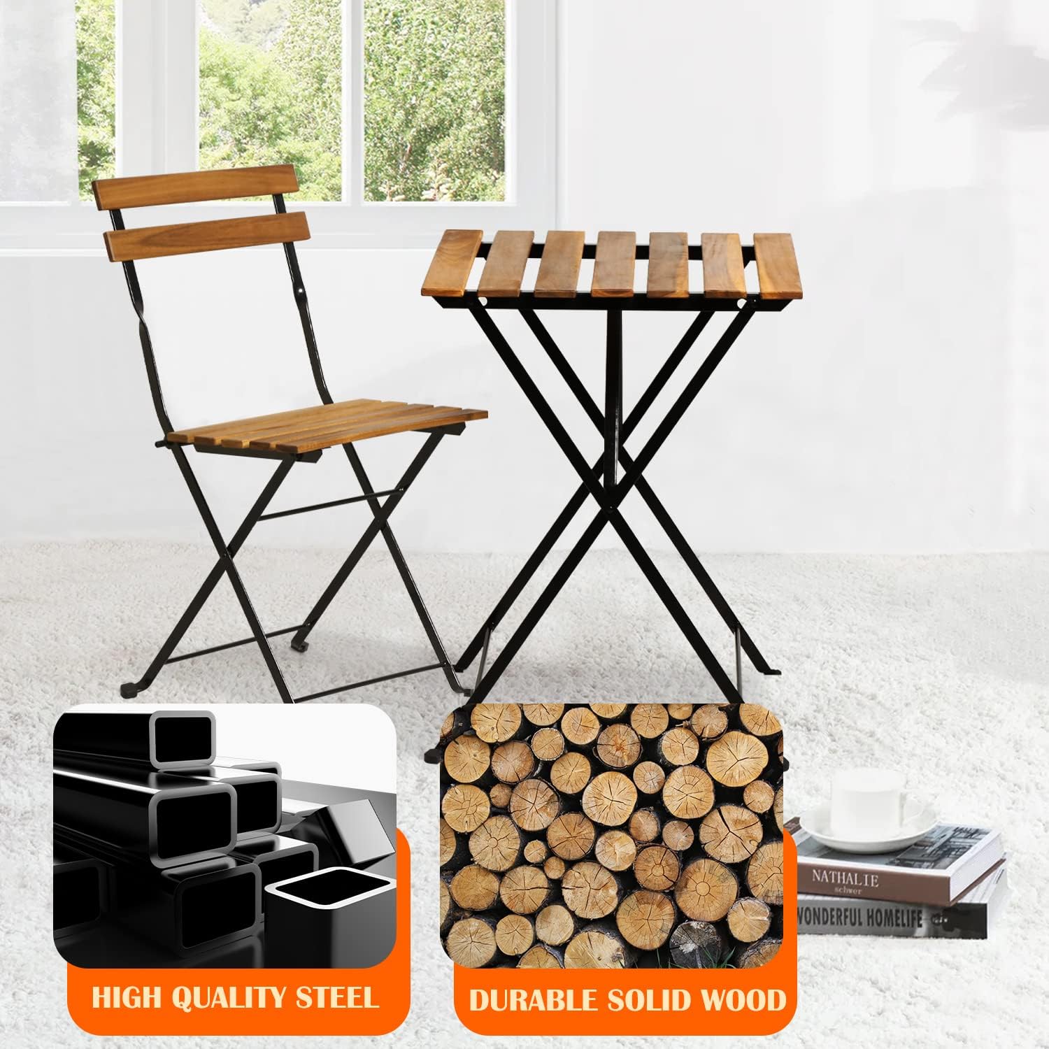 طقم بيسترو خشبي طبيعي قابل للط - مراجعة Outdoor Furniture Balcony وسعره